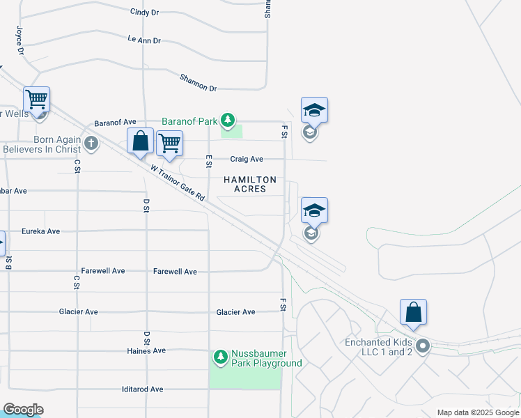 map of restaurants, bars, coffee shops, grocery stores, and more near 525 Dunbar Avenue in Fairbanks