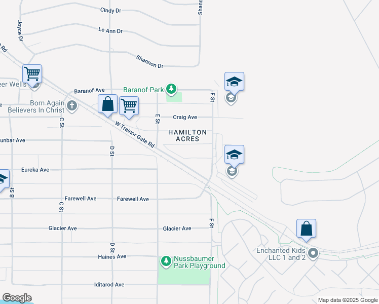map of restaurants, bars, coffee shops, grocery stores, and more near 525 Dunbar Ave in Fairbanks