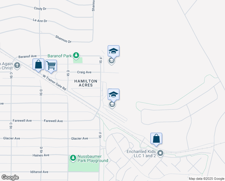 map of restaurants, bars, coffee shops, grocery stores, and more near 600 Trainor Gate Road in Fairbanks
