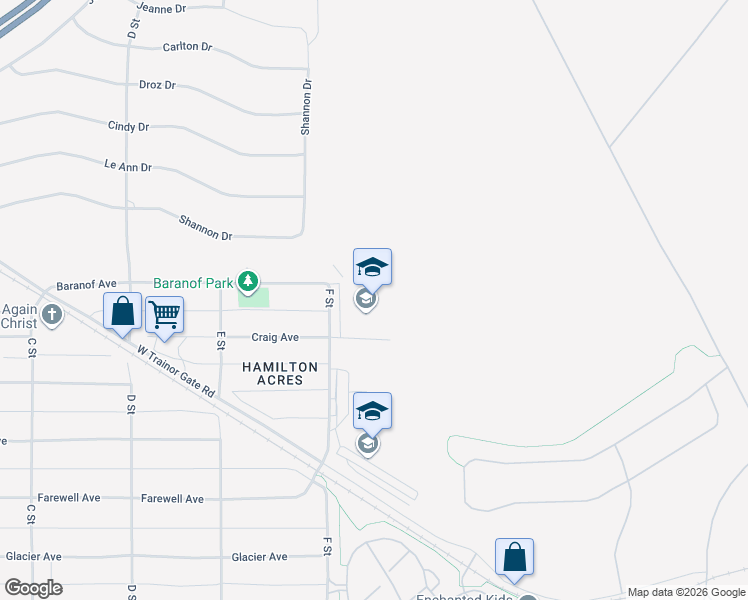 map of restaurants, bars, coffee shops, grocery stores, and more near 601 F Street in Fairbanks
