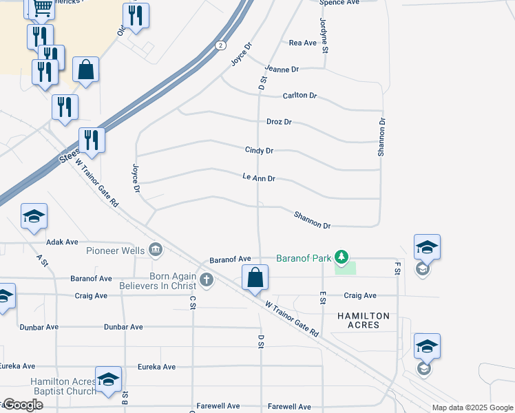 map of restaurants, bars, coffee shops, grocery stores, and more near 800 D Street in Fairbanks
