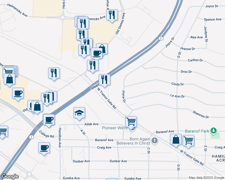 map of restaurants, bars, coffee shops, grocery stores, and more near 987 Blair Road in Fairbanks