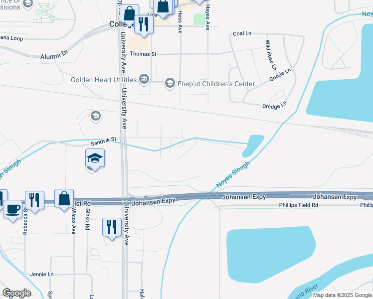 map of restaurants, bars, coffee shops, grocery stores, and more near 895 Graham Lane in Fairbanks