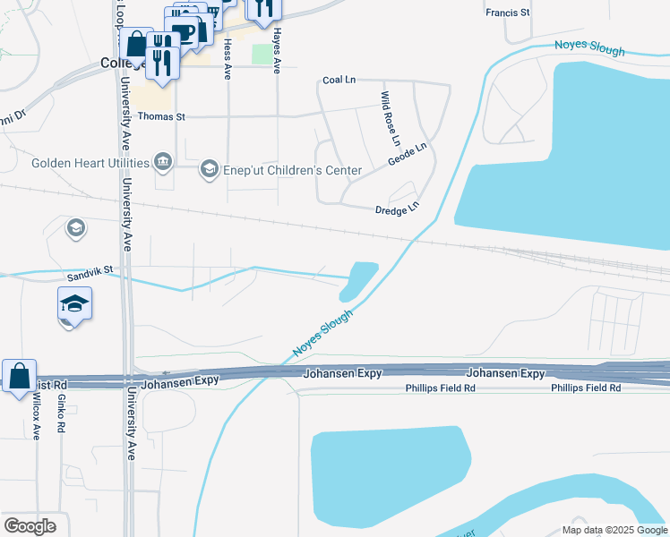 map of restaurants, bars, coffee shops, grocery stores, and more near 925 University Avenue in Fairbanks