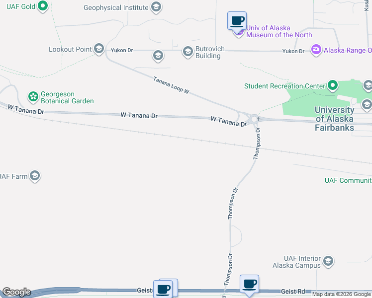 map of restaurants, bars, coffee shops, grocery stores, and more near 537 Gaffney Road in Fairbanks