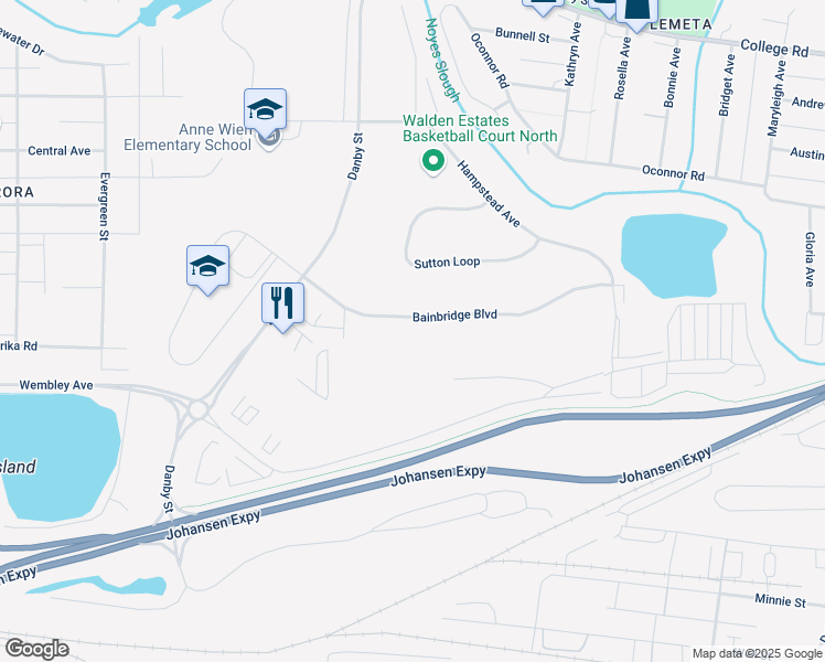 map of restaurants, bars, coffee shops, grocery stores, and more near 1307 Bainbridge Boulevard in Fairbanks