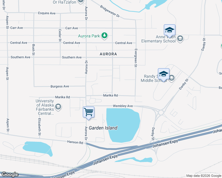 map of restaurants, bars, coffee shops, grocery stores, and more near 1027 Dogwood Street in Fairbanks