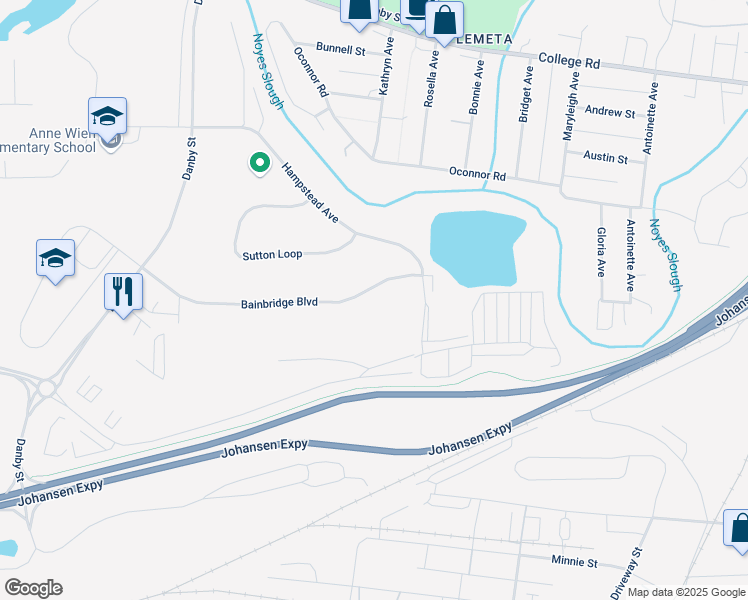 map of restaurants, bars, coffee shops, grocery stores, and more near 1149 Bainbridge Boulevard in Fairbanks