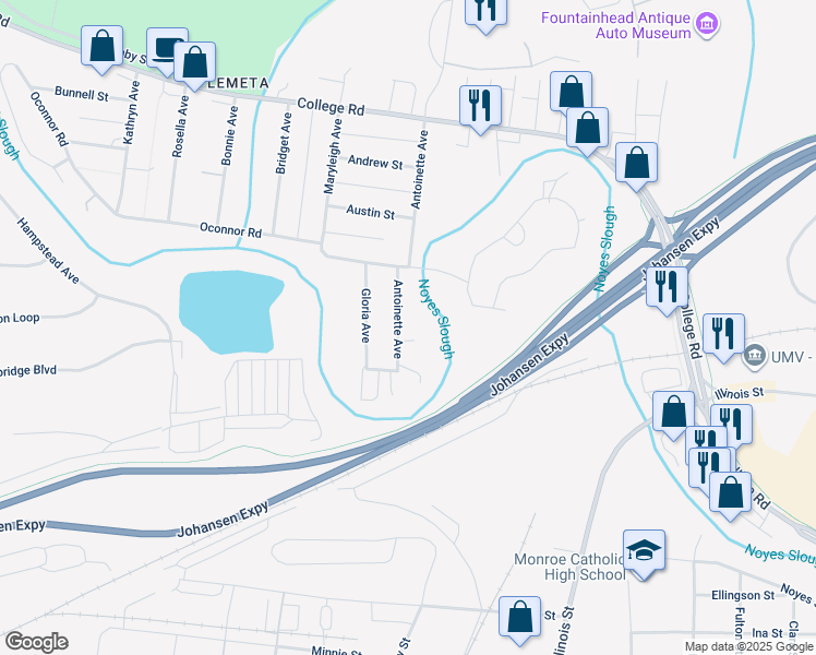 map of restaurants, bars, coffee shops, grocery stores, and more near 321 Antoinette Avenue in Fairbanks