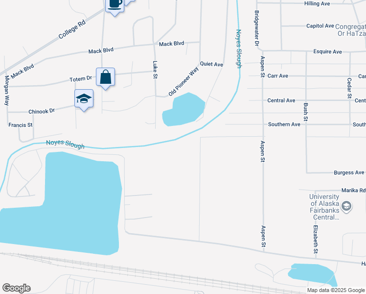 map of restaurants, bars, coffee shops, grocery stores, and more near 1034 Deere Street in Fairbanks