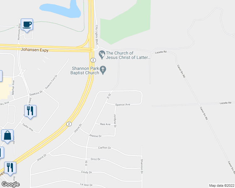 map of restaurants, bars, coffee shops, grocery stores, and more near 428 Spence Avenue in Fairbanks