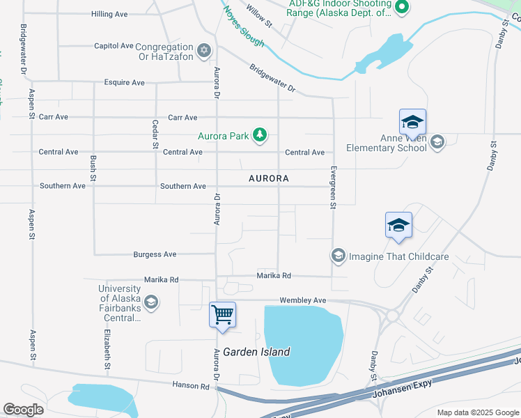 map of restaurants, bars, coffee shops, grocery stores, and more near 1046 Dogwood Street in Fairbanks