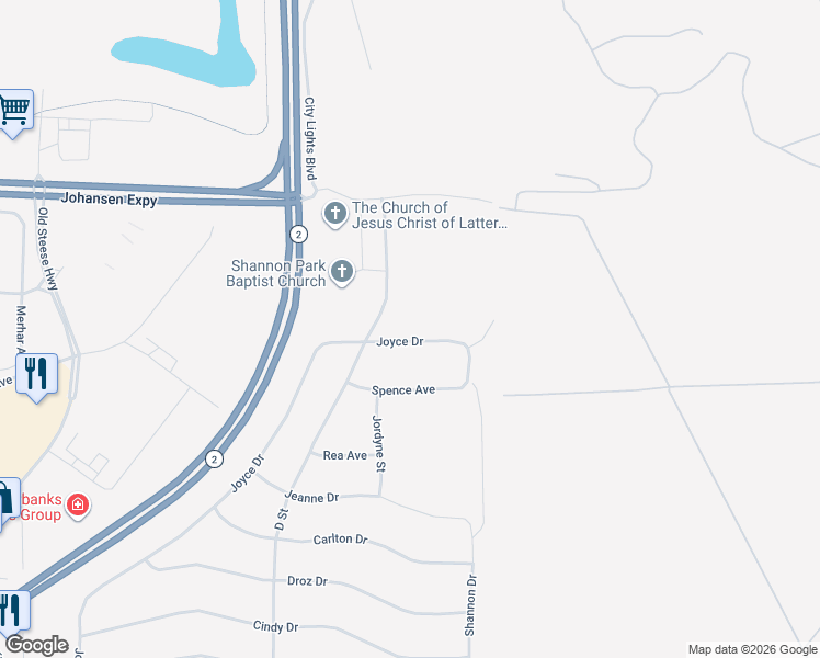 map of restaurants, bars, coffee shops, grocery stores, and more near 407 Lazelle Road in Fairbanks