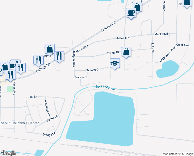 map of restaurants, bars, coffee shops, grocery stores, and more near 3070 Amber Avenue in Fairbanks