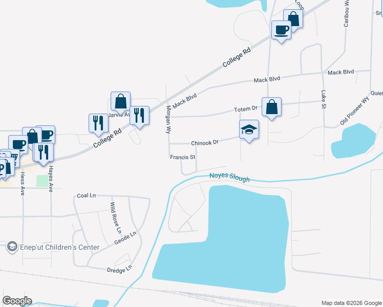 map of restaurants, bars, coffee shops, grocery stores, and more near 3151 Chinook Drive in Fairbanks