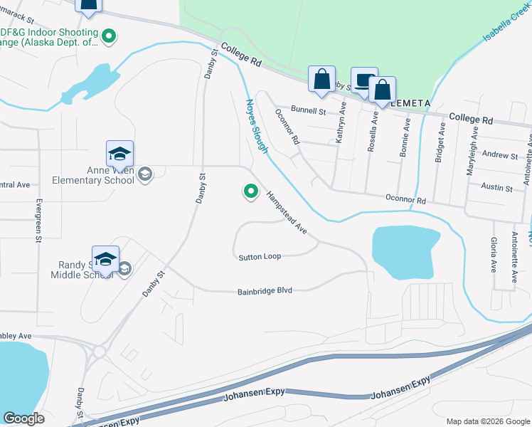 map of restaurants, bars, coffee shops, grocery stores, and more near 1246 Sutton Loop in Fairbanks