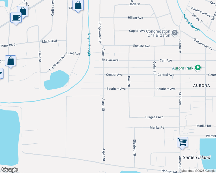 map of restaurants, bars, coffee shops, grocery stores, and more near 2016 Southern Avenue in Fairbanks