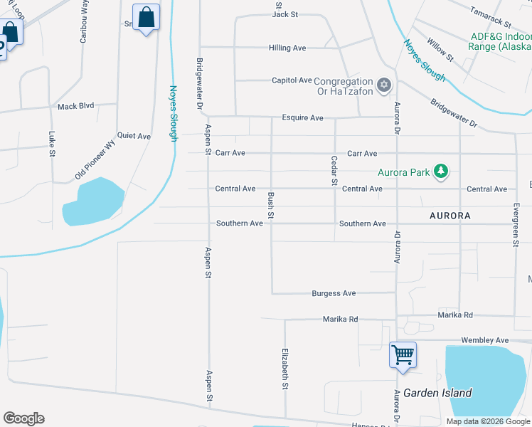 map of restaurants, bars, coffee shops, grocery stores, and more near 2002 Southern Avenue in Fairbanks