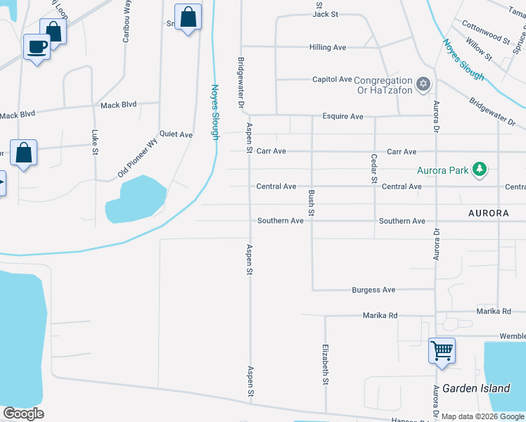 map of restaurants, bars, coffee shops, grocery stores, and more near 2016 Southern Avenue in Fairbanks