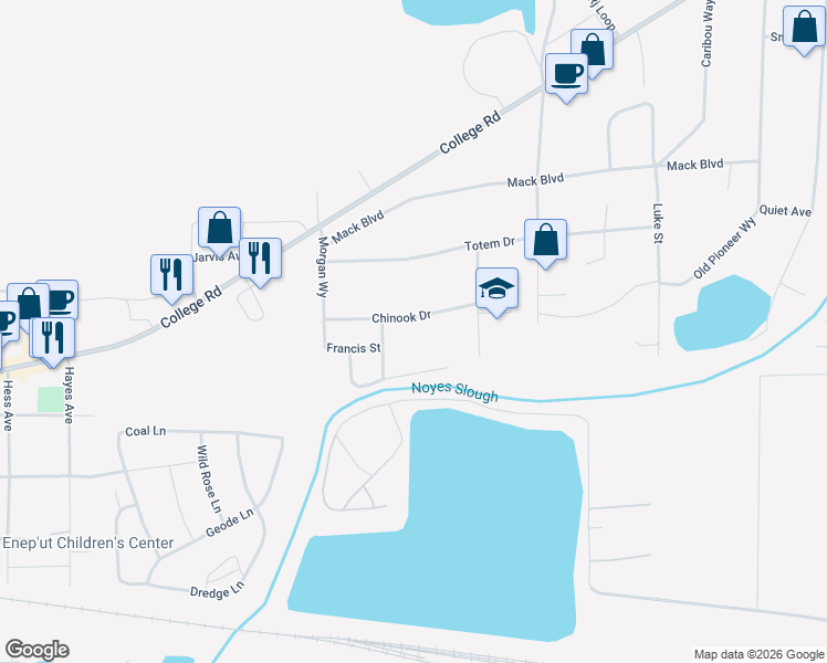map of restaurants, bars, coffee shops, grocery stores, and more near 3085 Chinook Drive in Fairbanks