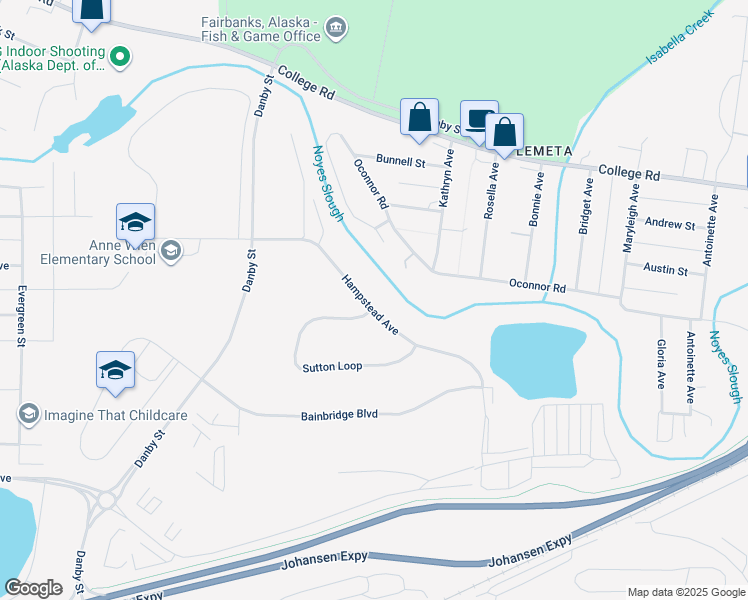 map of restaurants, bars, coffee shops, grocery stores, and more near 1400 Hampstead Avenue in Fairbanks
