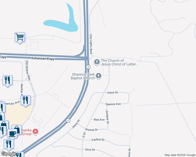 map of restaurants, bars, coffee shops, grocery stores, and more near 407 Lazelle Rd in Fairbanks