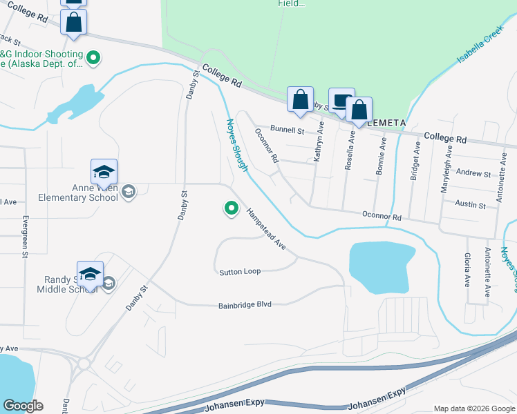 map of restaurants, bars, coffee shops, grocery stores, and more near 1408 Hampstead Avenue in Fairbanks