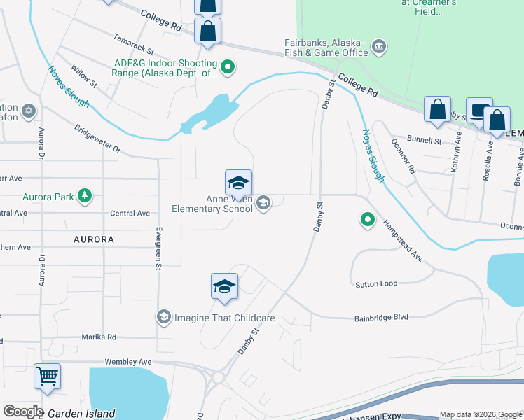 map of restaurants, bars, coffee shops, grocery stores, and more near 1501 Hampstead Avenue in Fairbanks