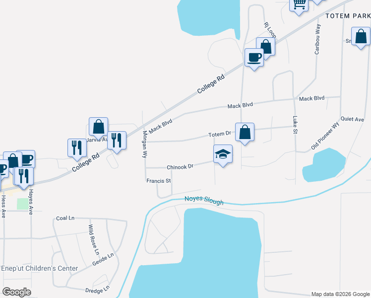 map of restaurants, bars, coffee shops, grocery stores, and more near 3090 Totem Drive in Fairbanks
