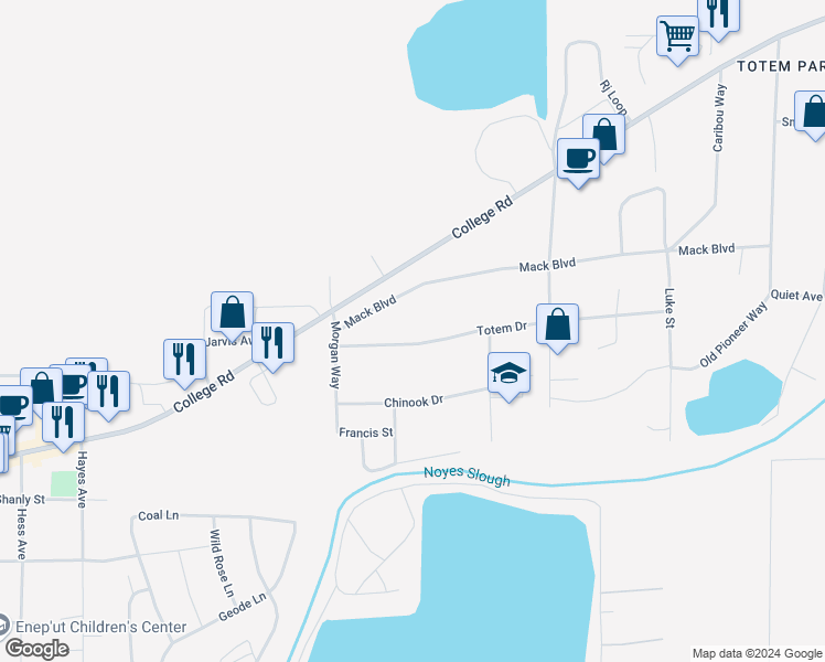 map of restaurants, bars, coffee shops, grocery stores, and more near 3120 Totem Drive in Fairbanks