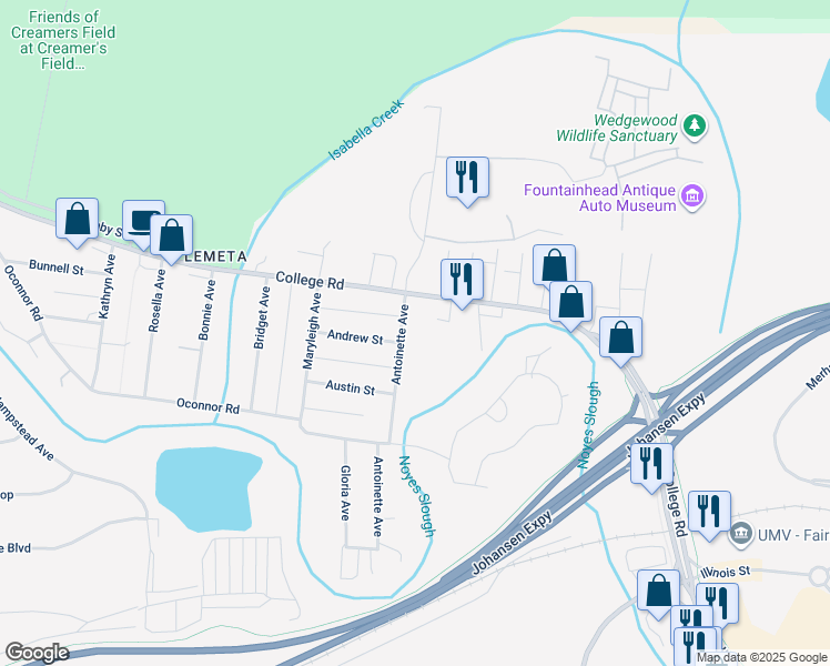 map of restaurants, bars, coffee shops, grocery stores, and more near 11 Antoinette Avenue in Fairbanks