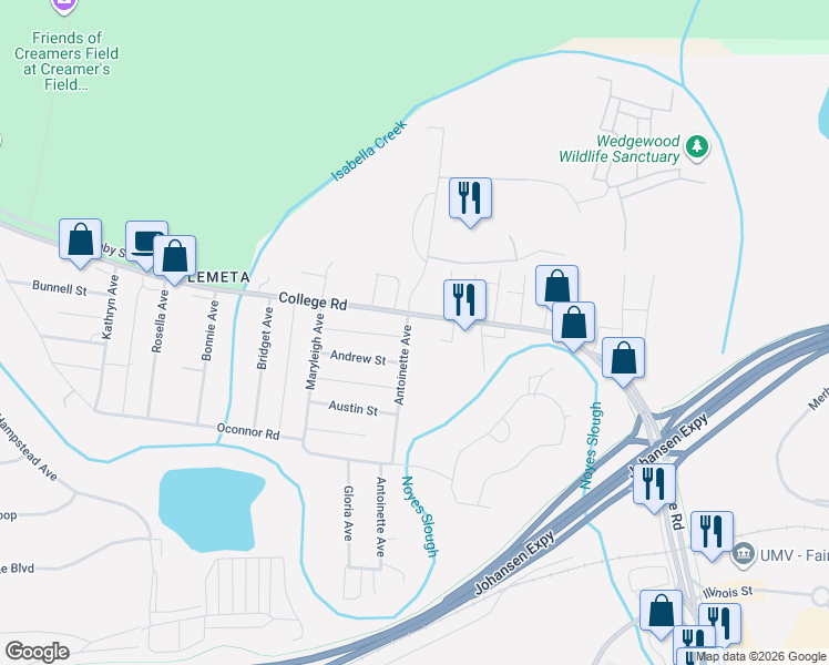 map of restaurants, bars, coffee shops, grocery stores, and more near 11 Antoinette Avenue in Fairbanks