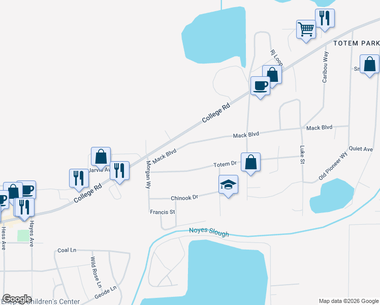 map of restaurants, bars, coffee shops, grocery stores, and more near 3090 Totem Drive in Fairbanks
