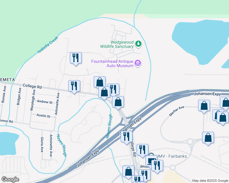 map of restaurants, bars, coffee shops, grocery stores, and more near 400 College Road in Fairbanks
