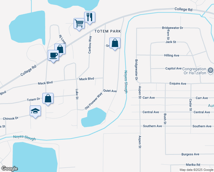 map of restaurants, bars, coffee shops, grocery stores, and more near 1645 Old Pioneer Way in Fairbanks