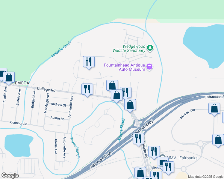 map of restaurants, bars, coffee shops, grocery stores, and more near 8 Blanche Avenue in Fairbanks