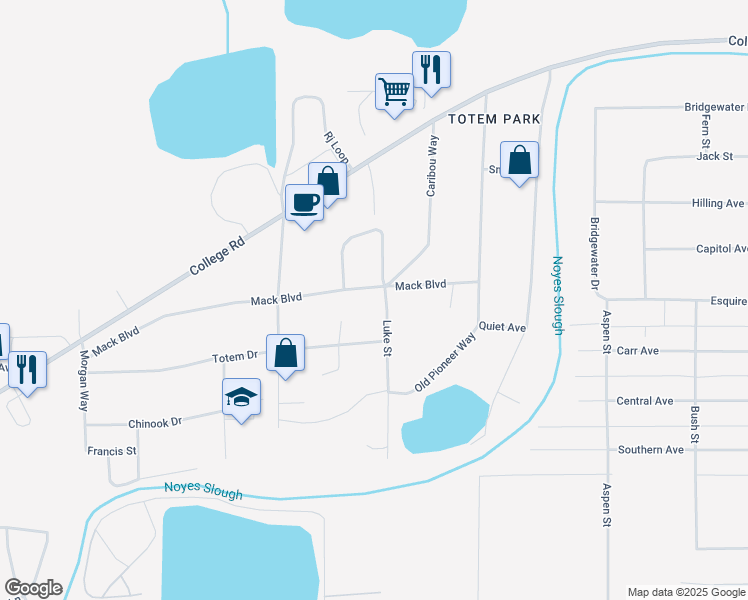 map of restaurants, bars, coffee shops, grocery stores, and more near 2724 Mack Boulevard in Fairbanks