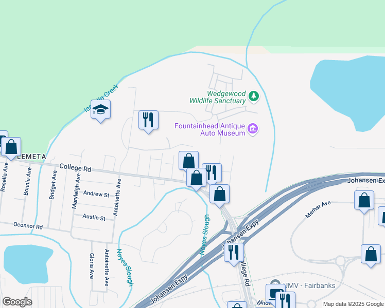 map of restaurants, bars, coffee shops, grocery stores, and more near 16 Blanche Avenue in Fairbanks