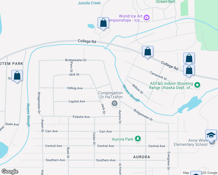 map of restaurants, bars, coffee shops, grocery stores, and more near 1790 Bridgewater Drive in Fairbanks