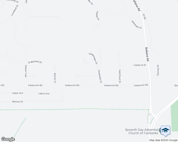 map of restaurants, bars, coffee shops, grocery stores, and more near 453 Chatanika Drive in Fairbanks