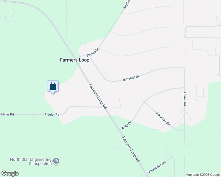 map of restaurants, bars, coffee shops, grocery stores, and more near 512 Marshall Drive in Fairbanks