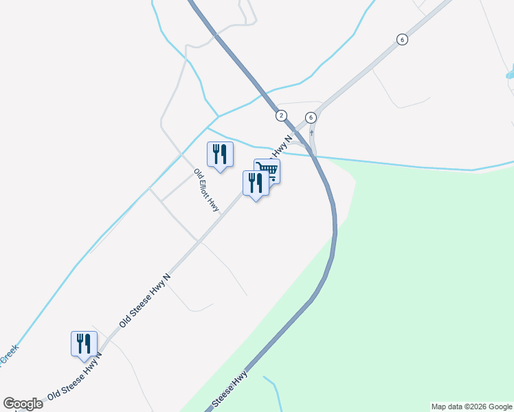 map of restaurants, bars, coffee shops, grocery stores, and more near 2160 Old Steese Highway North in Fairbanks