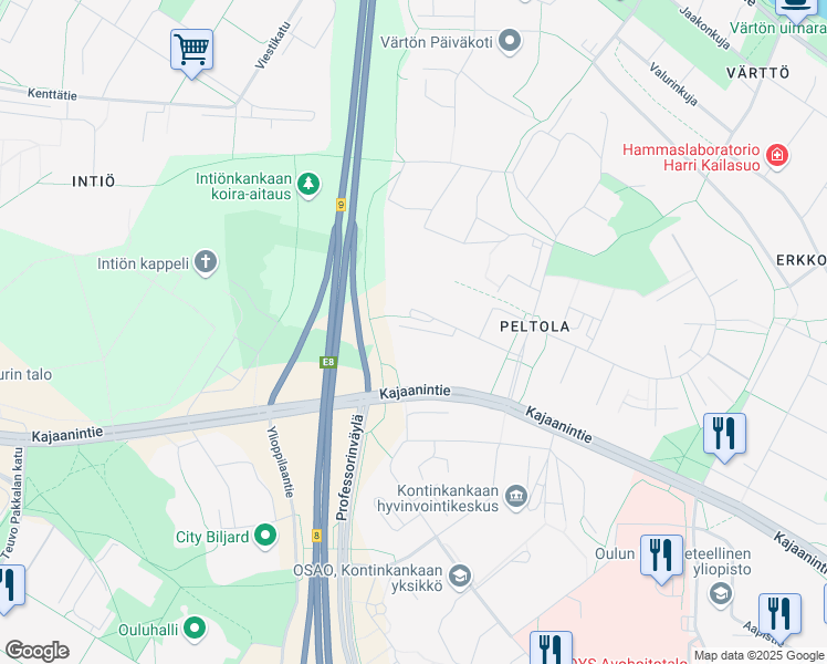 map of restaurants, bars, coffee shops, grocery stores, and more near in Oulu