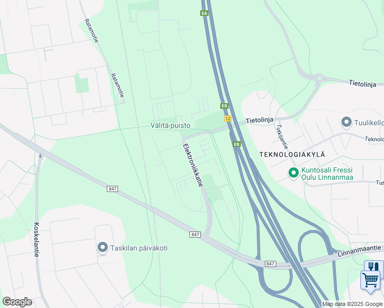 map of restaurants, bars, coffee shops, grocery stores, and more near in Oulu