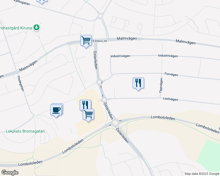 map of restaurants, bars, coffee shops, grocery stores, and more near 9 Lastvägen in Kiruna