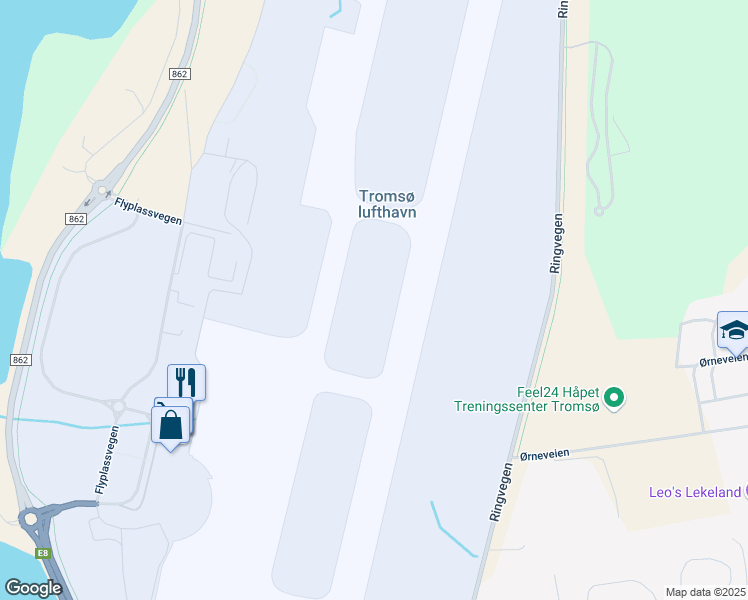 map of restaurants, bars, coffee shops, grocery stores, and more near 31 Flyplassvegen in Tromsø