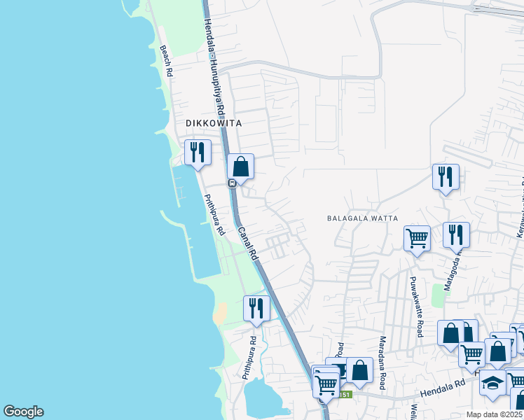 map of restaurants, bars, coffee shops, grocery stores, and more near 21 Cardinal Cooray Mawatha in Wattala