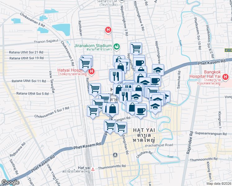 map of restaurants, bars, coffee shops, grocery stores, and more near Nipatsongkrew 1 in Amphoe Hat Yai