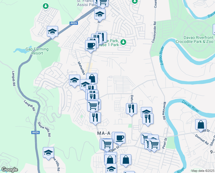 map of restaurants, bars, coffee shops, grocery stores, and more near Davao City Jail Road in Davao City