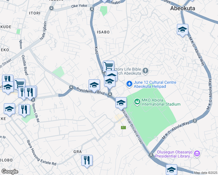 map of restaurants, bars, coffee shops, grocery stores, and more near Kuto in Abeokuta
